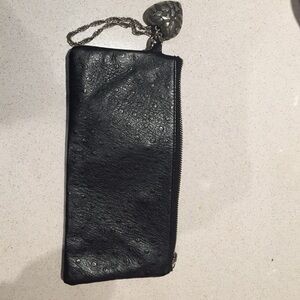 Black leather clutch w silver heart detail